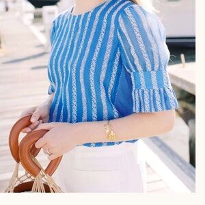 Tory Burch Short Sleeve Nautical Stripe Shirt. XS